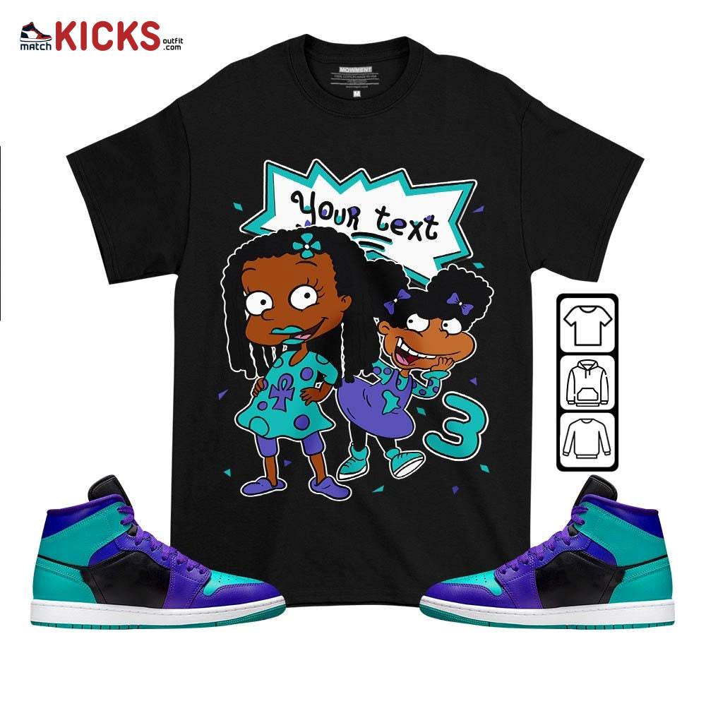 Custom Birthday Rugrats Sneaker Shirt Match Mid Black Grape 1s, Jordan 1 Mid Black Grape MKO T-Shirt