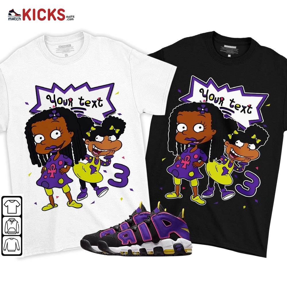 Custom Birthday Rugrats Sneaker Shirt Match Uptempo Black Multi Color, Air More Uptempo Black Court Purple MKO T-Shirt