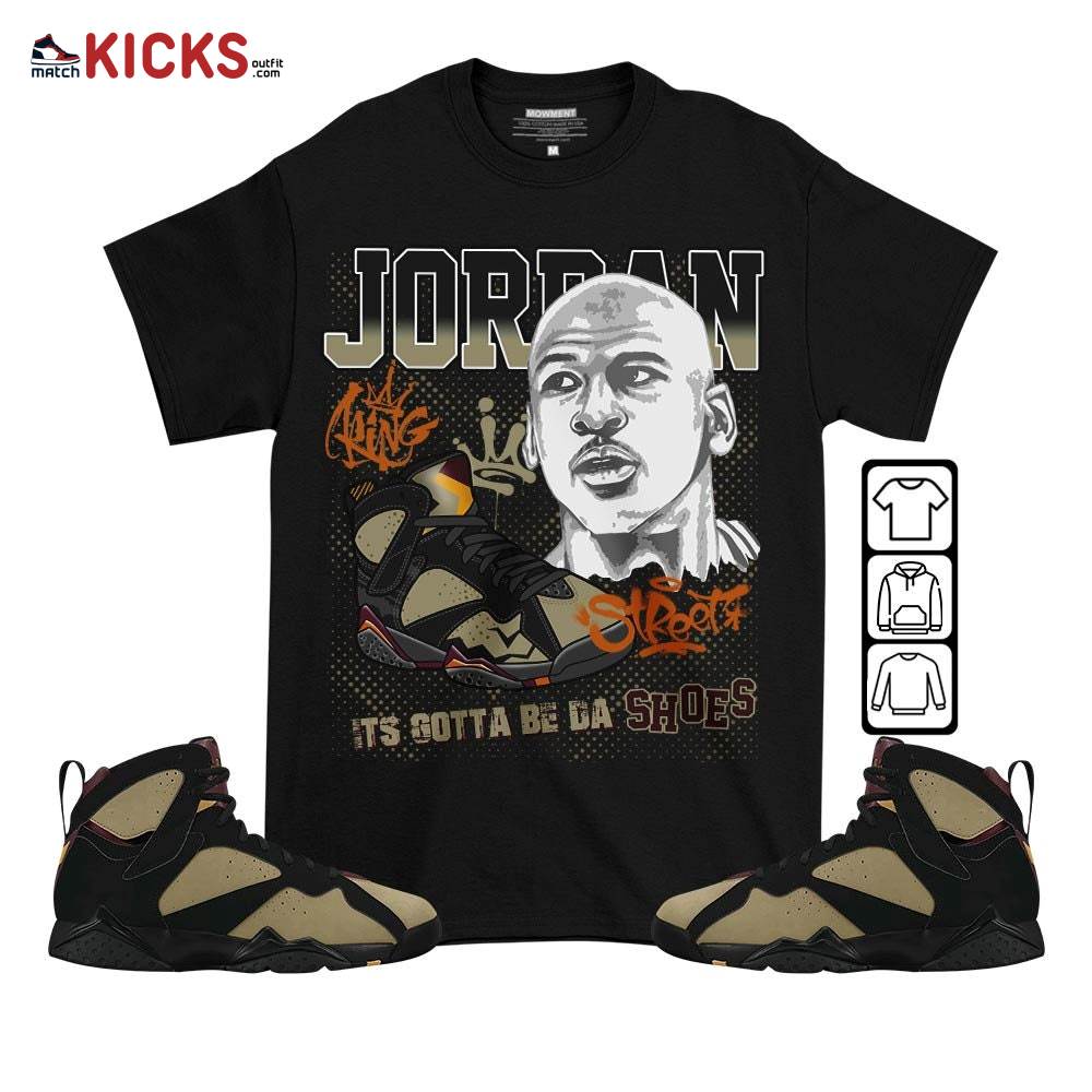 Custom Bulls 23 JD Sneaker Shirt Match Black Cherrywood 7s, Jordan 7 Black Olive MKO T-Shirt