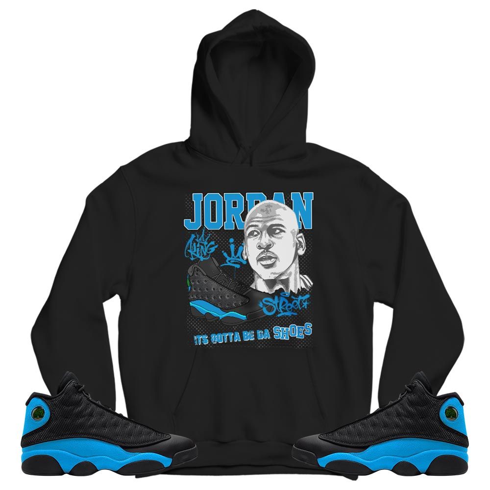 Custom Bulls 23 JD Sneaker Shirt Match Black University Blue 13s, Jordan 13 Black University Blue 2022 MKO T-Shirt