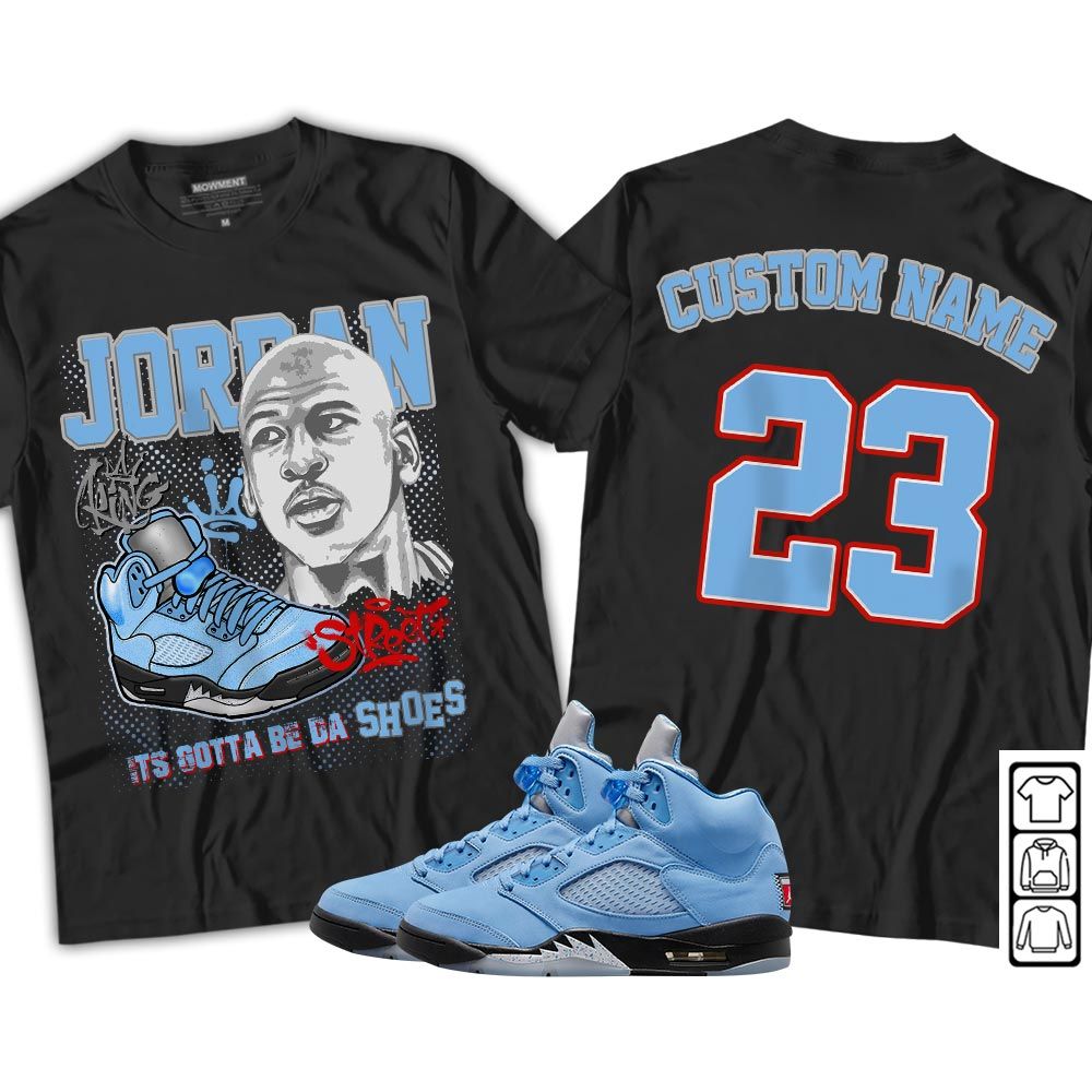 Custom Bulls 23 JD Sneaker Shirt Match Retro University Blue 5s, Jordan 5 University Blue MKO T-Shirt