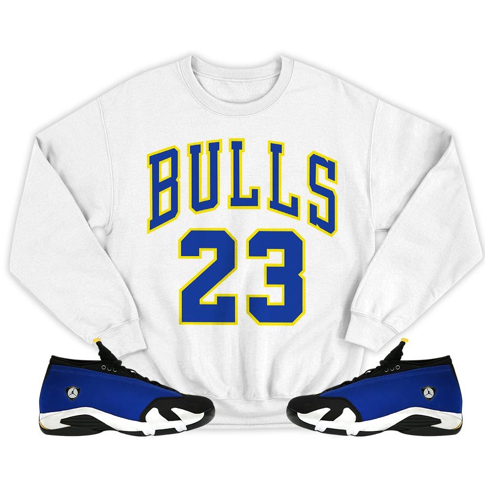 Custom Bulls Number 23 Sneaker Shirt Match 2023 Blue Laney 14s, Jordan 14 Laney MKO Sweatshirt Custom Bulls Number 23 Sneaker Shirt Match 2023 Blue Laney 14s, Jordan 14 Laney MKO Sweatshirt