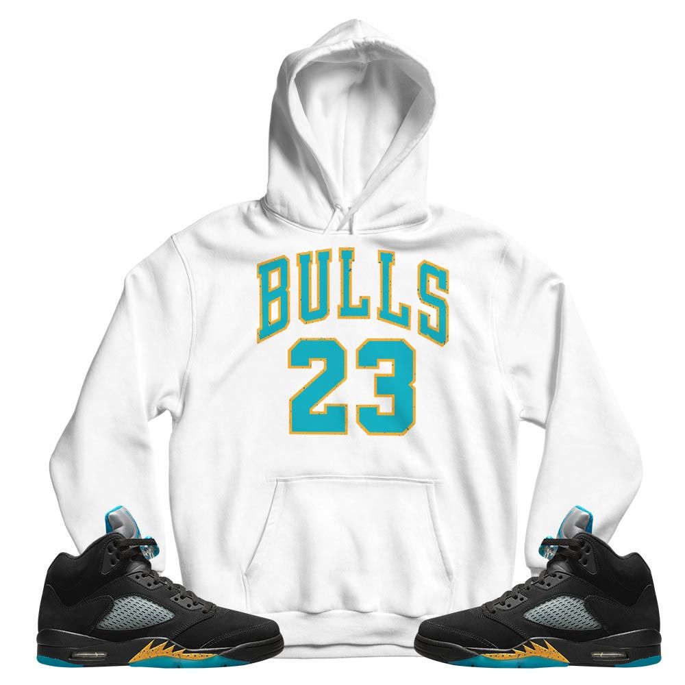 Custom Bulls Number 23 Sneaker Shirt Match 2023 Retro Aqua 5s, Jordan 5 Aqua MKO Sweatshirt Custom Bulls Number 23 Sneaker Shirt Match 2023 Retro Aqua 5s, Jordan 5 Aqua MKO Sweatshirt