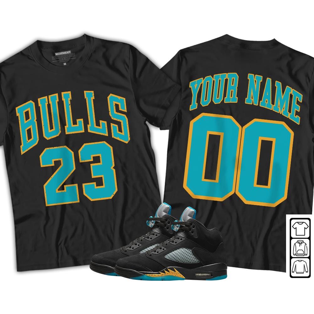Custom Bulls Number 23 Sneaker Shirt Match 2023 Retro Aqua 5s, Jordan 5 Aqua MKO Sweatshirt