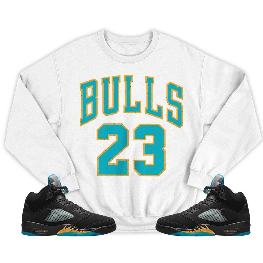 Custom Bulls Number 23 Sneaker Shirt Match 2023 Retro Aqua 5s, Jordan 5 Aqua MKO Sweatshirt Custom Bulls Number 23 Sneaker Shirt Match 2023 Retro Aqua 5s, Jordan 5 Aqua MKO Sweatshirt