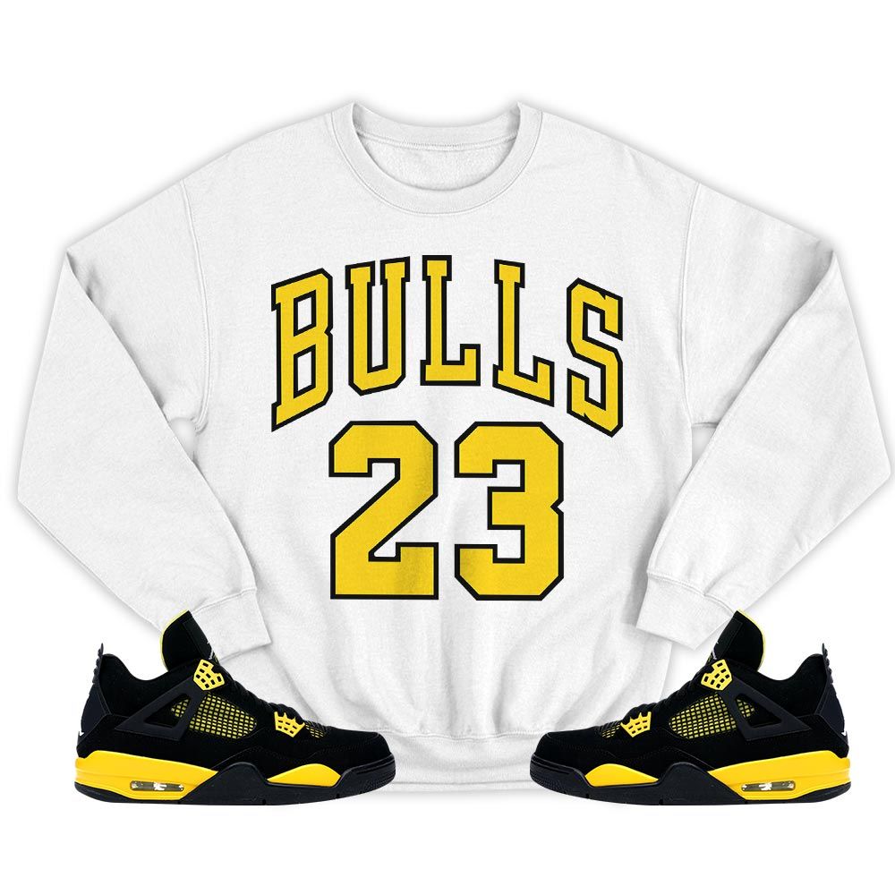 Custom Bulls Number 23 Sneaker Shirt Match 2023 Thunder 4s, Jordan Retro 4 Thunder MKO Sweatshirt Custom Bulls Number 23 Sneaker Shirt Match 2023 Thunder 4s, Jordan Retro 4 Thunder MKO Sweatshirt