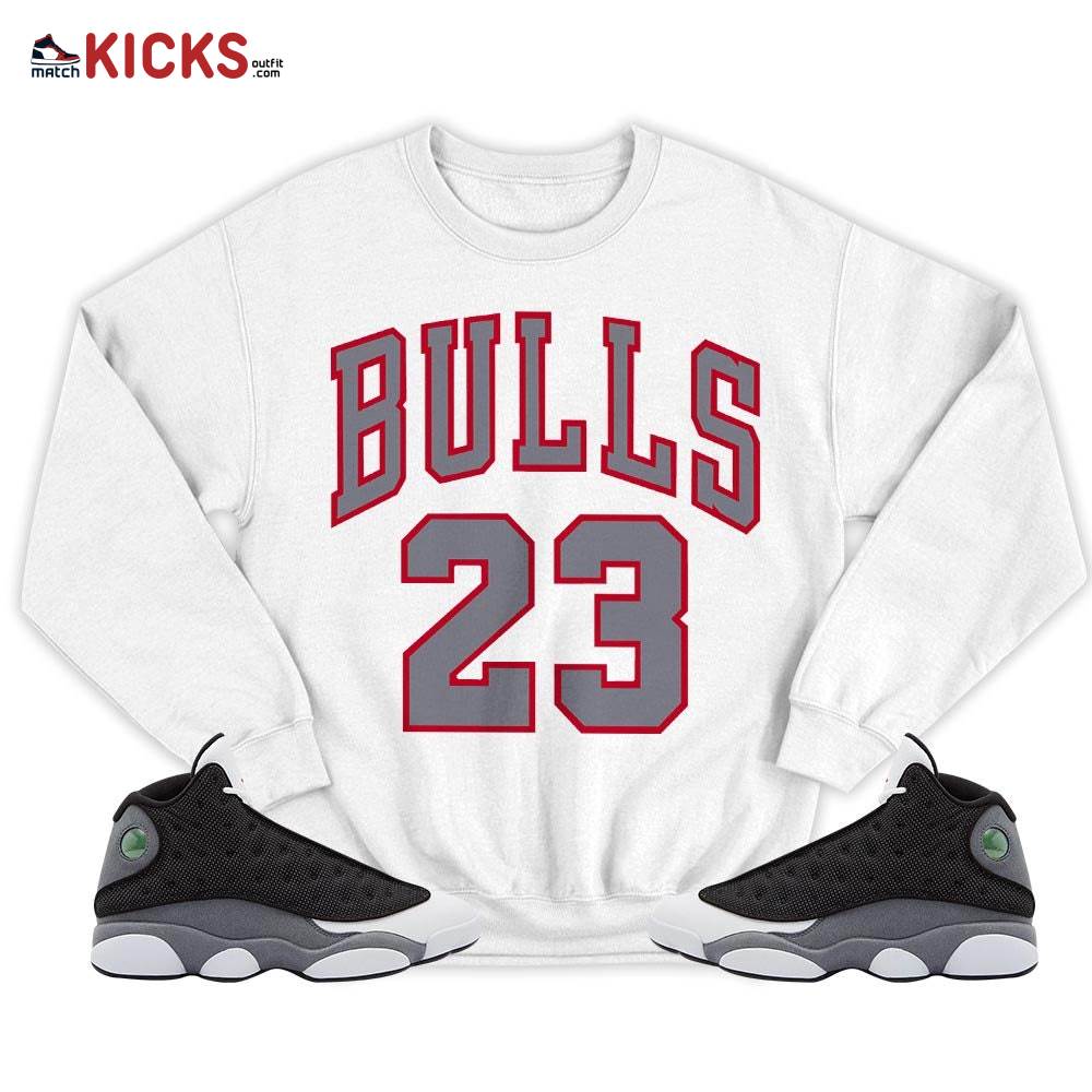 Custom Bulls Number 23 Sneaker Shirt Match Black Flint 13s, Jordan Retro 13 Black Flint MKO Sweatshirt