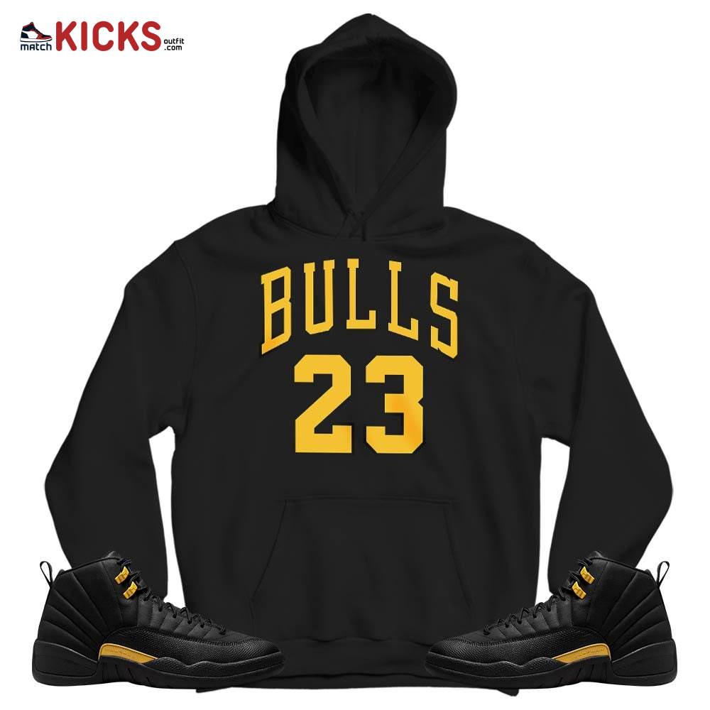 Custom Bulls Number 23 Sneaker Shirt Match Black Taxi 12s, Jordan 12 Retro Black Taxi MKO Hoodie Custom Bulls Number 23 Sneaker Shirt Match Black Taxi 12s, Jordan 12 Retro Black Taxi MKO Hoodie