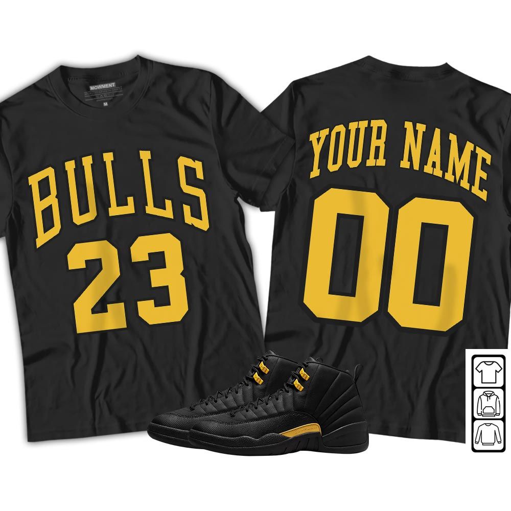 Custom Bulls Number 23 Sneaker Shirt Match Black Taxi 12s, Jordan 12 Retro Black Taxi MKO Sweatshirt
