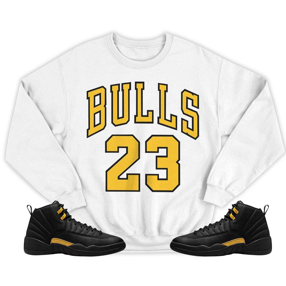 Custom Bulls Number 23 Sneaker Shirt Match Black Taxi 12s, Jordan 12 Retro Black Taxi MKO Sweatshirt Custom Bulls Number 23 Sneaker Shirt Match Black Taxi 12s, Jordan 12 Retro Black Taxi MKO Sweatshirt