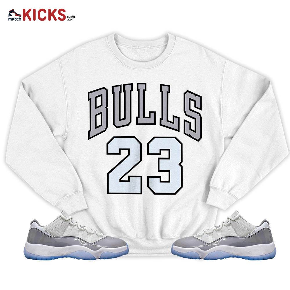 Custom Bulls Number 23 Sneaker Shirt Match Cement Grey 11s, Jordan 11 Low Cement Grey MKO Sweatshirt