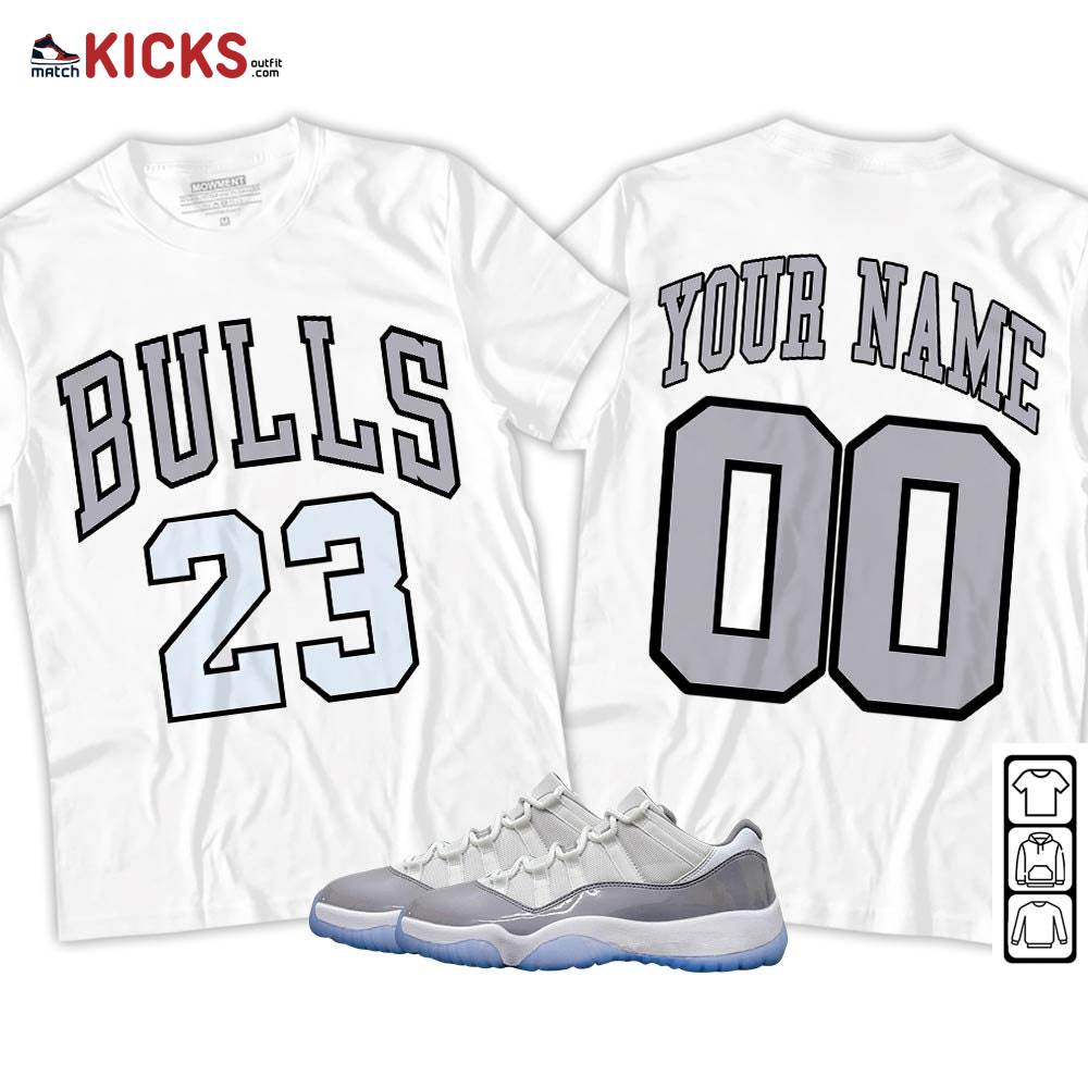 Custom Bulls Number 23 Sneaker Shirt Match Cement Grey 11s, Jordan 11 Low Cement Grey MKO Sweatshirt