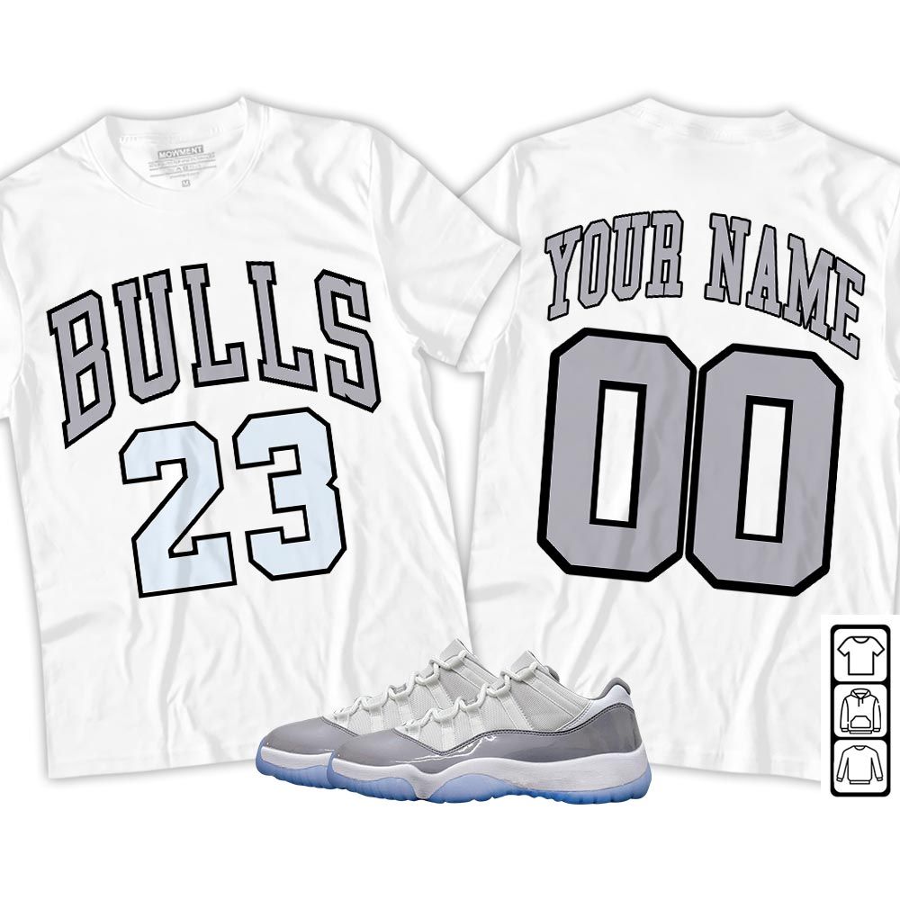 Custom Bulls Number 23 Sneaker Shirt Match Cement Grey 11s, Jordan 11 Low Cement Grey MKO T-Shirt Custom Bulls Number 23 Sneaker Shirt Match Cement Grey 11s, Jordan 11 Low Cement Grey MKO T-Shirt