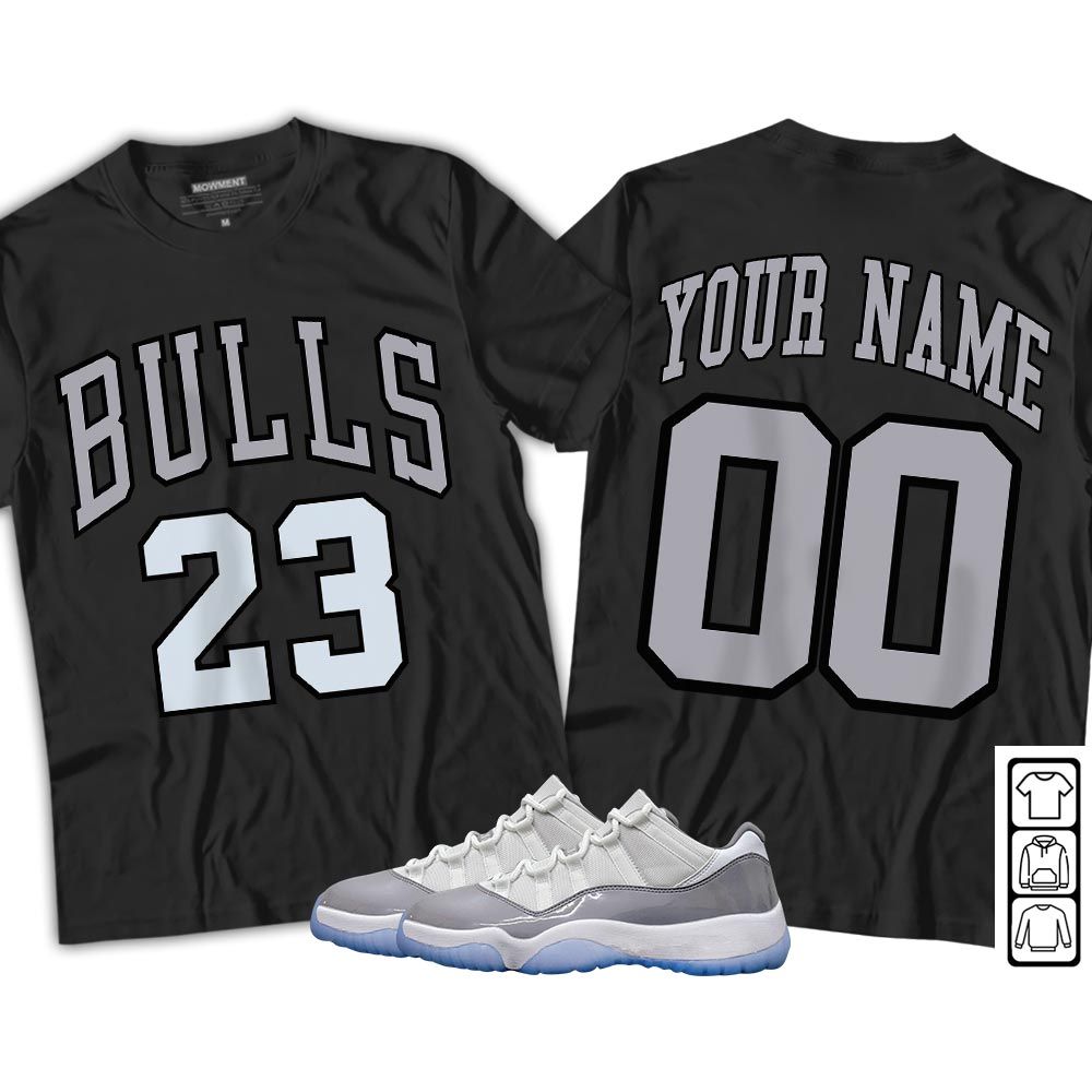 Custom Bulls Number 23 Sneaker Shirt Match Cement Grey 11s, Jordan 11 Low Cement Grey MKO T-Shirt