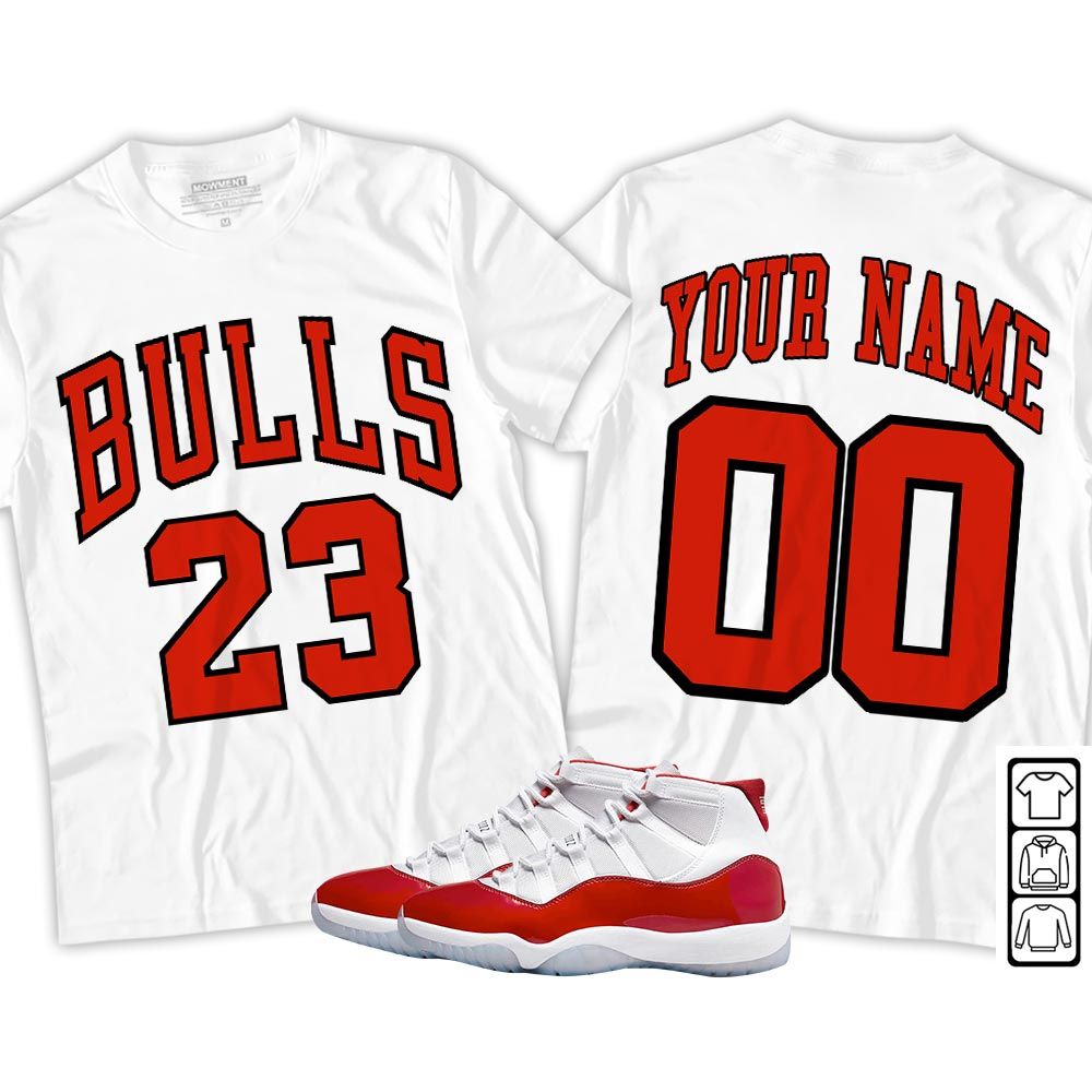 Custom Bulls Number 23 Sneaker Shirt Match Cherry 11s, Jordan 11 Retro Cherry MKO T-Shirt Custom Bulls Number 23 Sneaker Shirt Match Cherry 11s, Jordan 11 Retro Cherry MKO T-Shirt