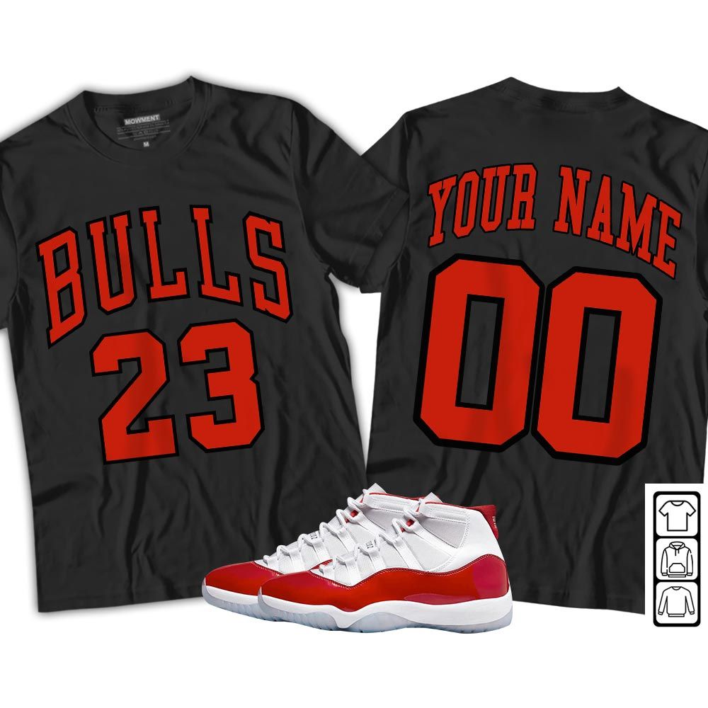 Custom Bulls Number 23 Sneaker Shirt Match Cherry 11s, Jordan 11 Retro Cherry MKO T-Shirt