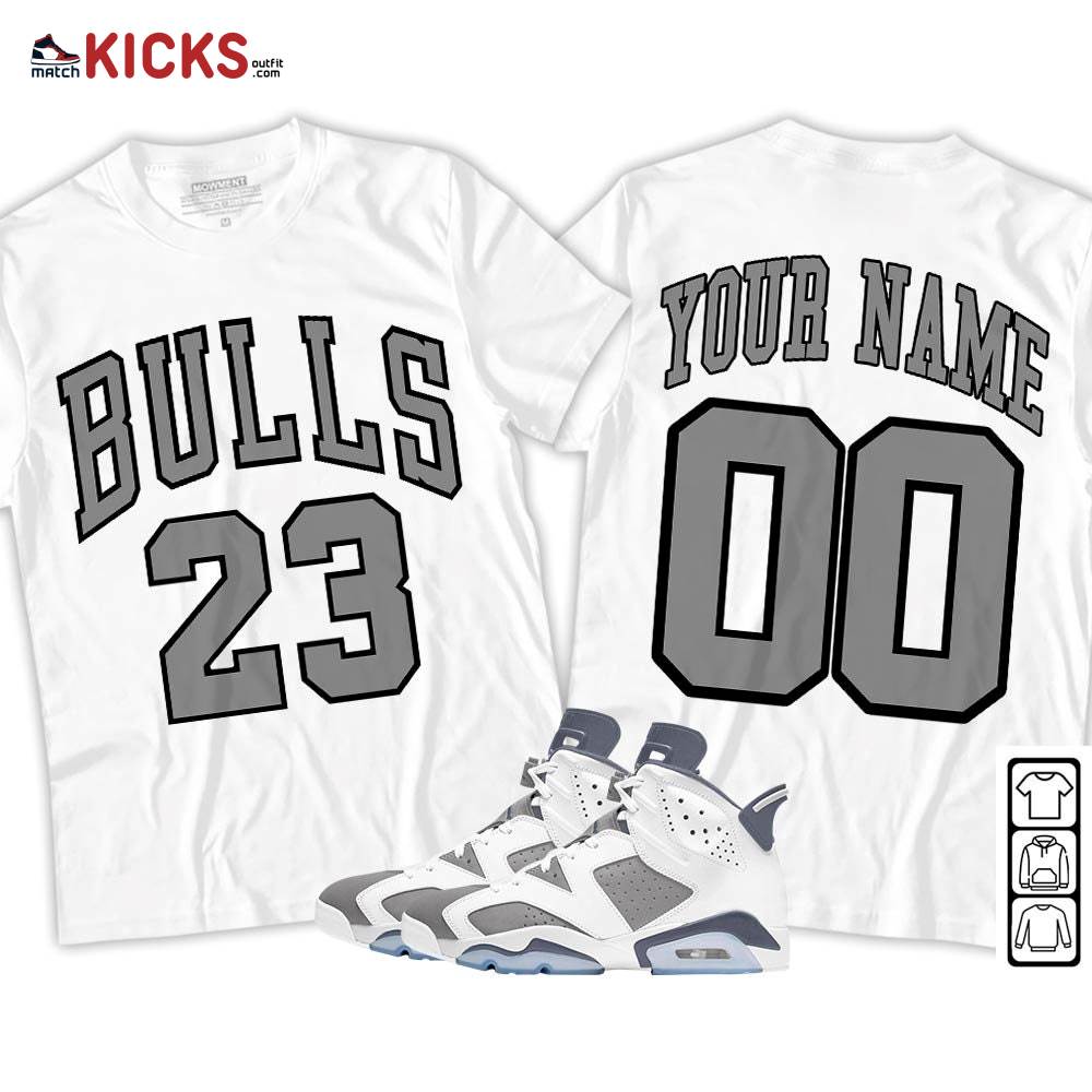 Custom Bulls Number 23 Sneaker Shirt Match Retro Cool Grey 6s, Jordan 6 Cool Grey MKO Sweatshirt