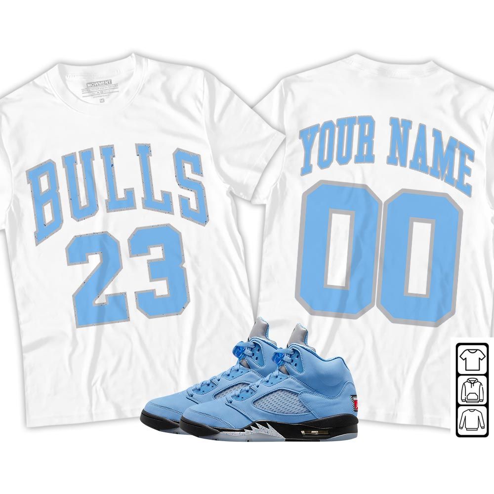 Custom Bulls Number 23 Sneaker Shirt Match Retro University Blue 5s, Jordan 5 University Blue MKO T-Shirt
