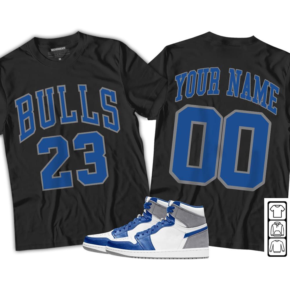 Custom Bulls Number 23 Sneaker Shirt Match True Blue 1s, Jordan 1 High OG True Blue MKO T-Shirt