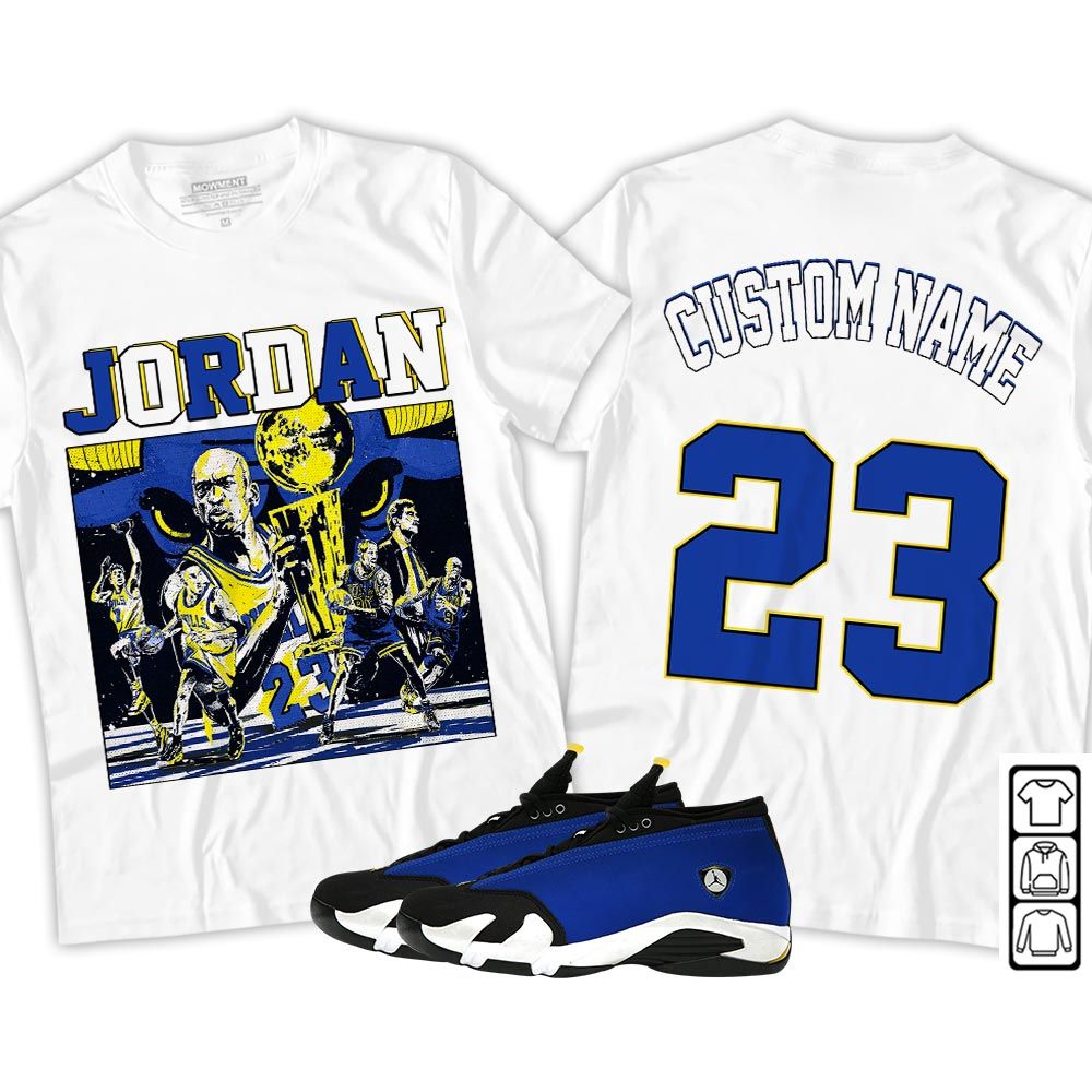 Custom Cup 23 Sneaker Shirt Match 2023 Blue Laney 14s, Jordan 14 Laney MKO Hoodie