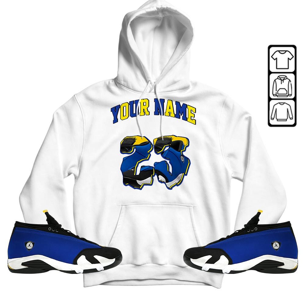 Custom Drip 23 Sneaker Shirt Match 2023 Blue Laney 14s, Jordan 14 Laney MKO Hoodie
