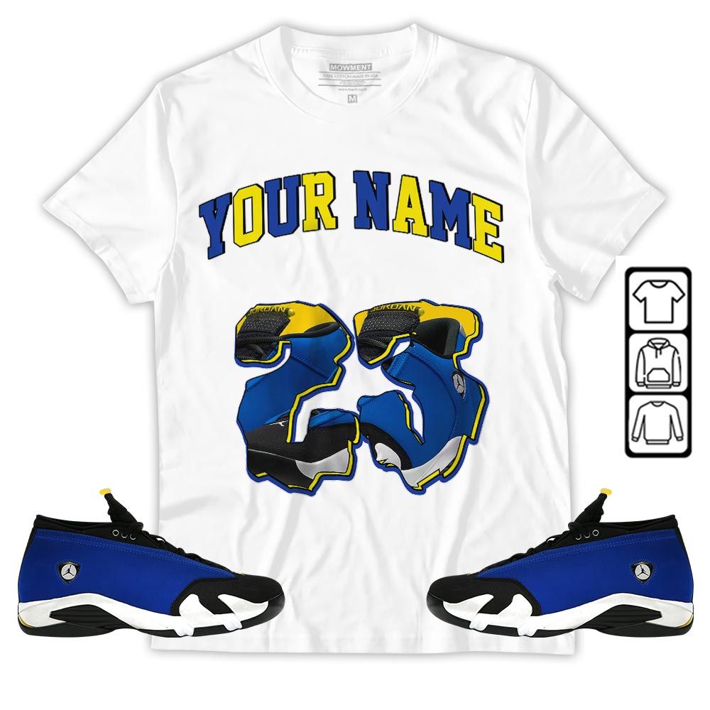 Custom Drip 23 Sneaker Shirt Match 2023 Blue Laney 14s, Jordan 14 Laney MKO T-Shirt