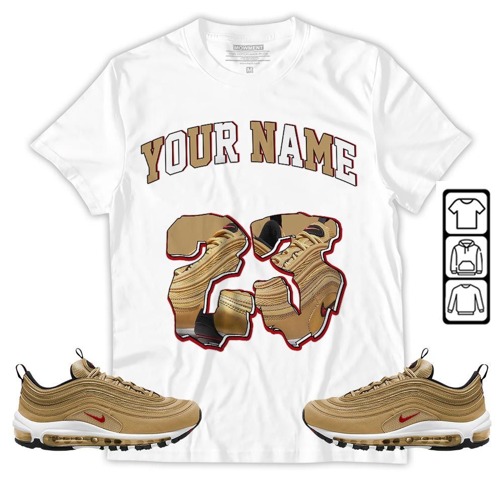 Custom Drip 23 Sneaker Shirt Match Air Max 97 Metallic Gold, Air Max 97 Gold Bullet MKO T-Shirt Custom Drip 23 Sneaker Shirt Match Air Max 97 Metallic Gold, Air Max 97 Gold Bullet MKO T-Shirt