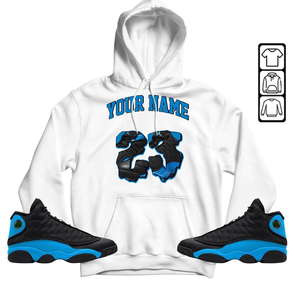 Custom Drip 23 Sneaker Shirt Match Black University Blue 13s, Jordan 13 Black University Blue 2022 MKO T-Shirt