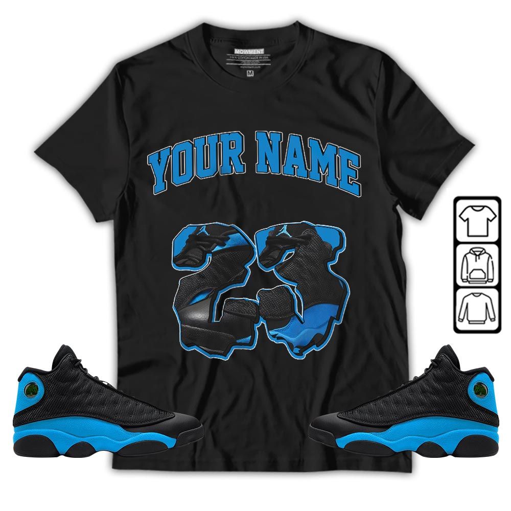Custom Drip 23 Sneaker Shirt Match Black University Blue 13s, Jordan 13 Black University Blue 2022 MKO T-Shirt