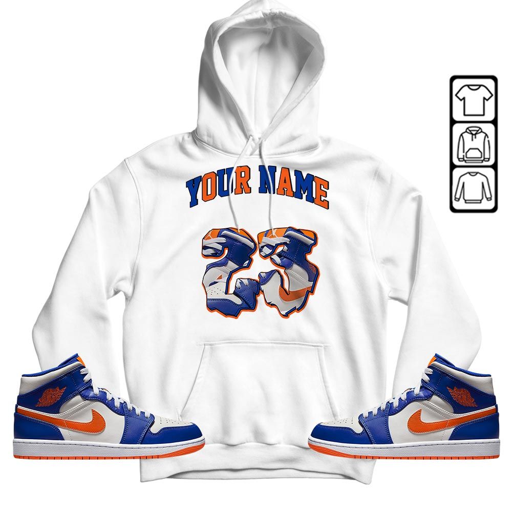 Custom Drip 23 Sneaker Shirt Match Mid Knicks 1s, Jordan 1 Mid Knicks MKO T-Shirt
