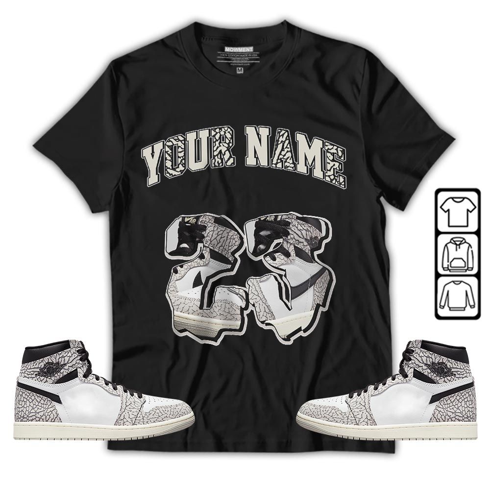 Custom Drip 23 Sneaker Shirt Match OG Elephant 1s, Jordan 1 White Cement MKO T-Shirt Custom Drip 23 Sneaker Shirt Match OG Elephant 1s, Jordan 1 White Cement MKO T-Shirt
