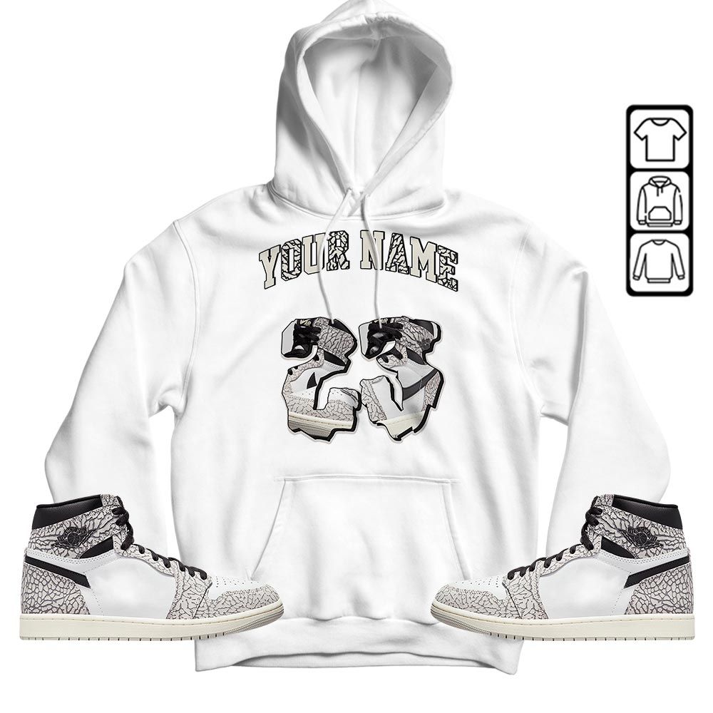 Custom Drip 23 Sneaker Shirt Match OG Elephant 1s, Jordan 1 White Cement MKO T-Shirt