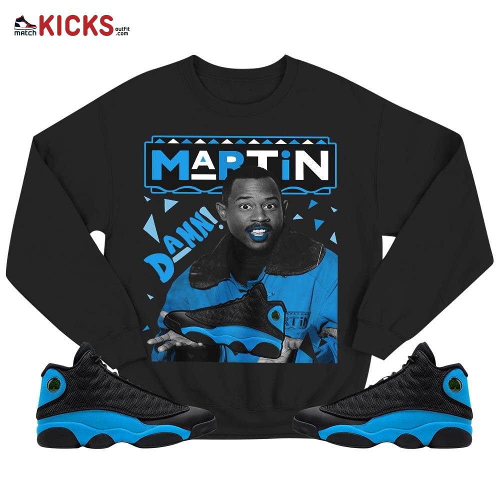 Custom Martin Tv Sneaker Shirt Match Black University Blue 13s, Jordan 13 Black University Blue 2022 MKO T-Shirt Custom Martin Tv Sneaker Shirt Match Black University Blue 13s, Jordan 13 Black University Blue 2022 MKO T-Shirt
