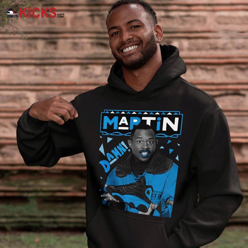 Custom Martin Tv Sneaker Shirt Match Black University Blue 13s, Jordan 13 Black University Blue 2022 MKO T-Shirt Custom Martin Tv Sneaker Shirt Match Black University Blue 13s, Jordan 13 Black University Blue 2022 MKO T-Shirt