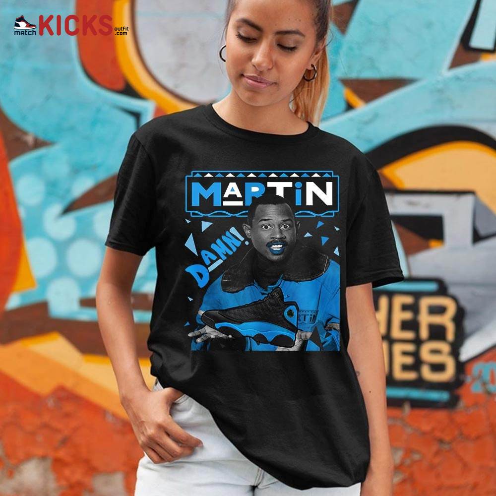 Custom Martin Tv Sneaker Shirt Match Black University Blue 13s, Jordan 13 Black University Blue 2022 MKO T-Shirt Custom Martin Tv Sneaker Shirt Match Black University Blue 13s, Jordan 13 Black University Blue 2022 MKO T-Shirt