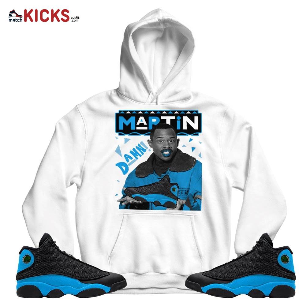 Custom Martin Tv Sneaker Shirt Match Black University Blue 13s, Jordan 13 Black University Blue 2022 MKO T-Shirt Custom Martin Tv Sneaker Shirt Match Black University Blue 13s, Jordan 13 Black University Blue 2022 MKO T-Shirt
