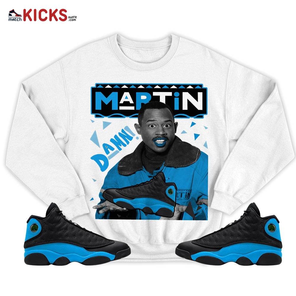 Custom Martin Tv Sneaker Shirt Match Black University Blue 13s, Jordan 13 Black University Blue 2022 MKO T-Shirt Custom Martin Tv Sneaker Shirt Match Black University Blue 13s, Jordan 13 Black University Blue 2022 MKO T-Shirt
