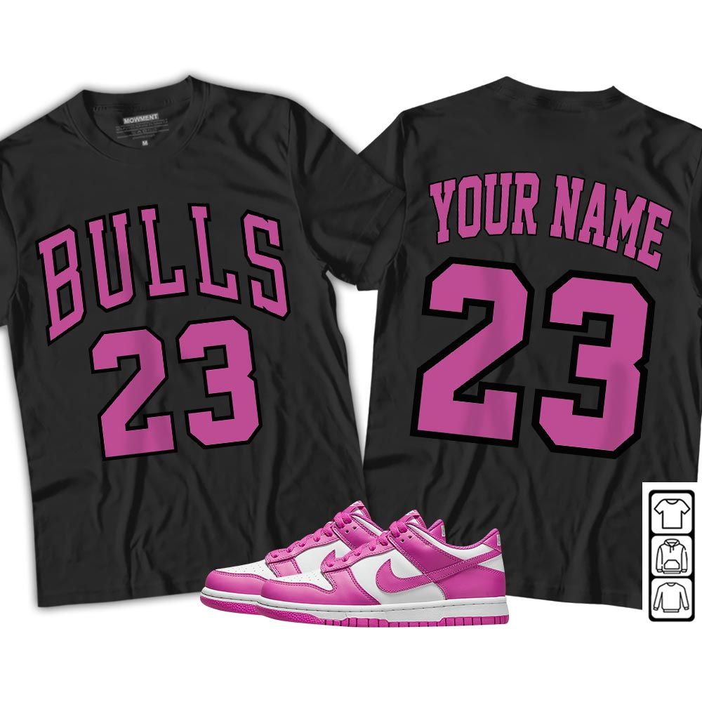 Custom Name Bulls Number 23 Sneaker Shirt Match GS Active Fuchsia, Dunk Low Active Fuchsia MKO T-Shirt Custom Name Bulls Number 23 Sneaker Shirt Match GS Active Fuchsia, Dunk Low Active Fuchsia MKO T-Shirt