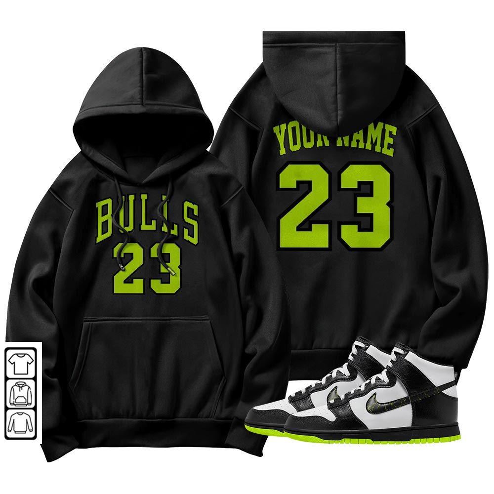 Custom Name Bulls Number 23 Sneaker Shirt Match High Electric 2023, Dunk High Electric MKO T-Shirt
