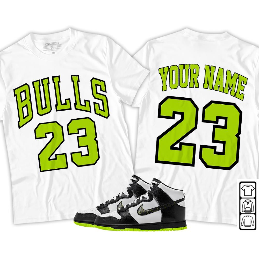 Custom Name Bulls Number 23 Sneaker Shirt Match High Electric 2023, Dunk High Electric MKO T-Shirt Custom Name Bulls Number 23 Sneaker Shirt Match High Electric 2023, Dunk High Electric MKO T-Shirt