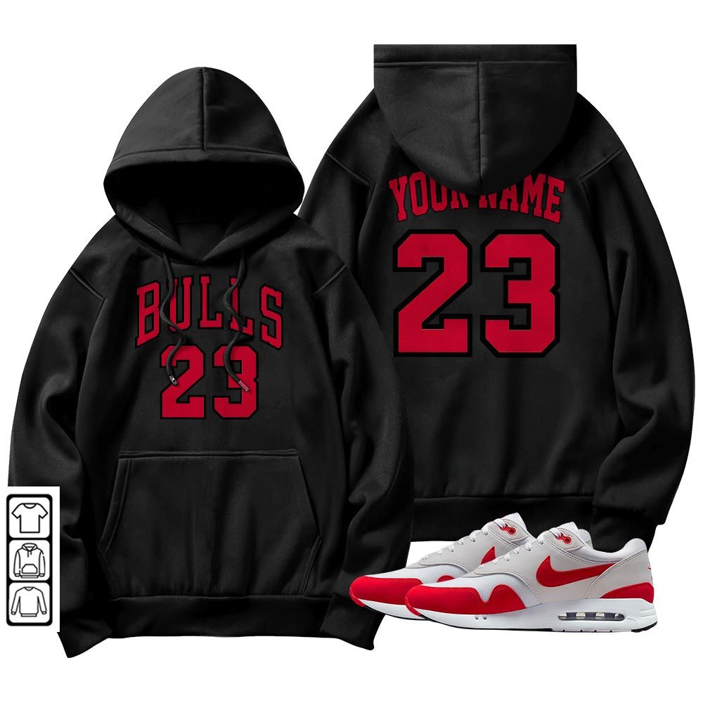Custom Name Bulls Number 23 Sneaker Shirt Match Max 1 86 University Red, Air Max 1 86 Big Bubble MKO T-Shirt