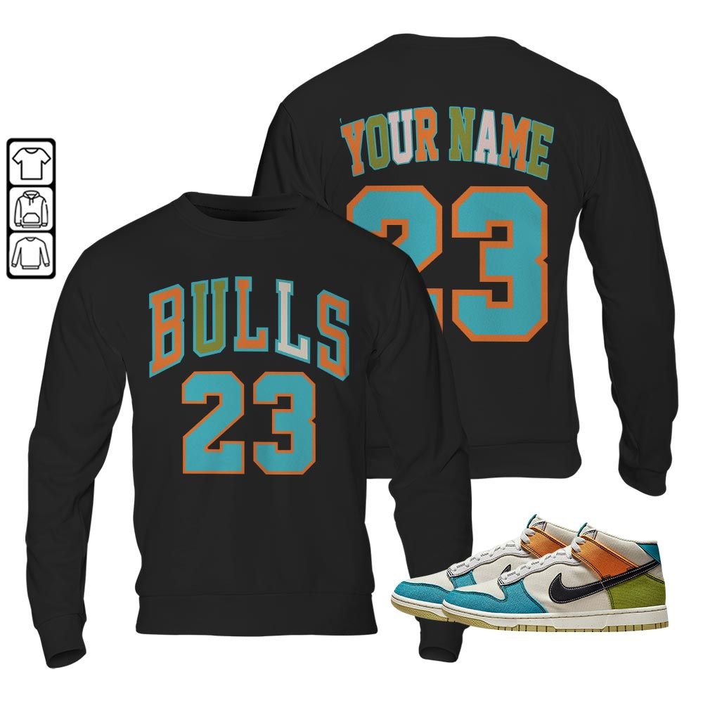 Custom Name Bulls Number 23 Sneaker Shirt Match Mid Pale Ivory, Dunk Mid Multi-Color Canvas MKO T-Shirt Custom Name Bulls Number 23 Sneaker Shirt Match Mid Pale Ivory, Dunk Mid Multi-Color Canvas MKO T-Shirt