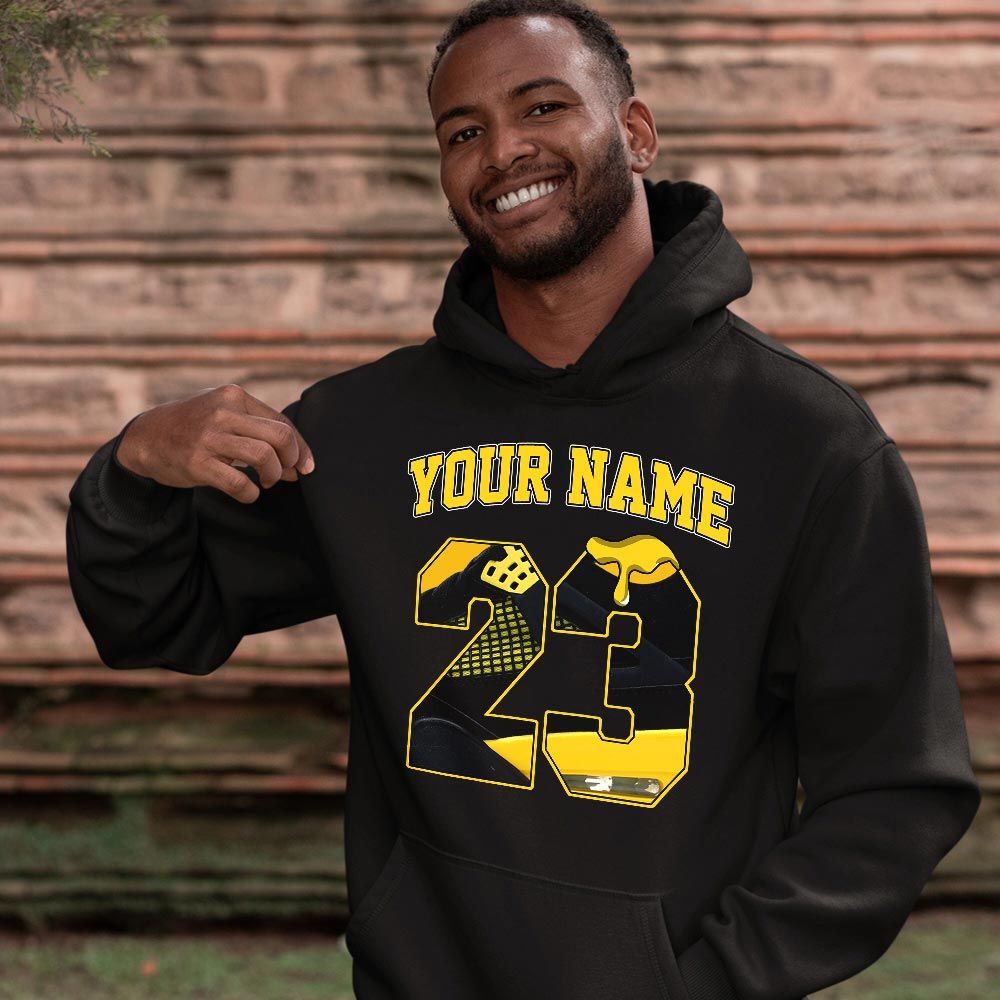 Custom Name Design Number 23 Drip Shoes Sneaker Shirt Match 2023 Thunder 4s, Jordan Retro 4 Thunder MKO T-Shirt Custom Name Design Number 23 Drip Shoes Sneaker Shirt Match 2023 Thunder 4s, Jordan Retro 4 Thunder MKO T-Shirt