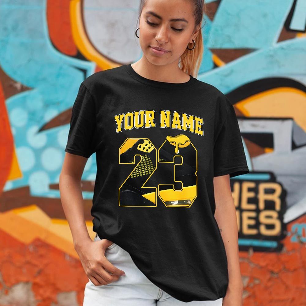 Custom Name Design Number 23 Drip Shoes Sneaker Shirt Match 2023 Thunder 4s, Jordan Retro 4 Thunder MKO T-Shirt Custom Name Design Number 23 Drip Shoes Sneaker Shirt Match 2023 Thunder 4s, Jordan Retro 4 Thunder MKO T-Shirt