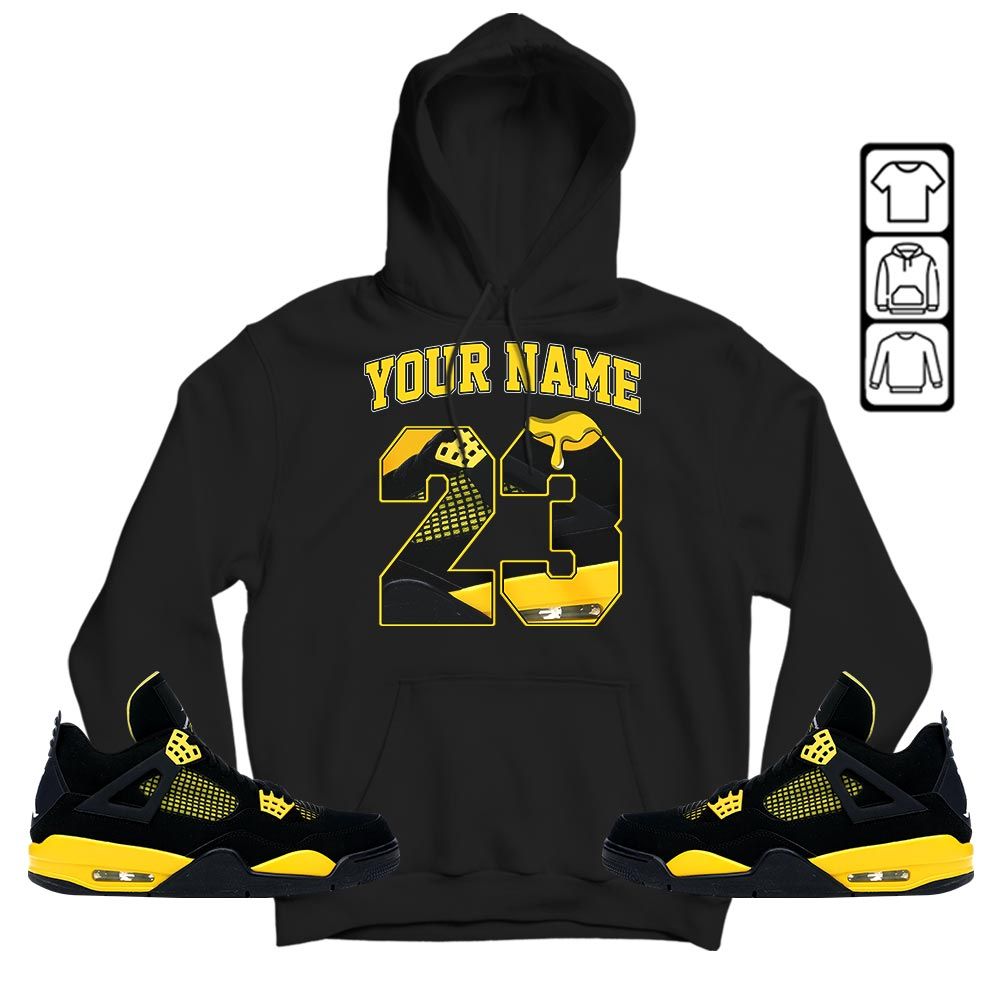 Custom Name Design Number 23 Drip Shoes Sneaker Shirt Match 2023 Thunder 4s, Jordan Retro 4 Thunder MKO T-Shirt Custom Name Design Number 23 Drip Shoes Sneaker Shirt Match 2023 Thunder 4s, Jordan Retro 4 Thunder MKO T-Shirt