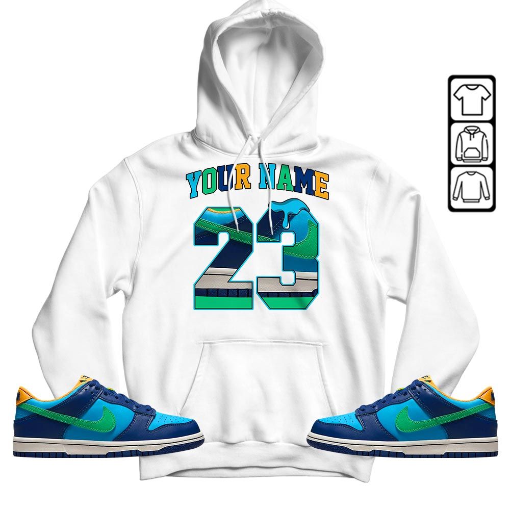 Custom Name Design Number 23 Drip Shoes Sneaker Shirt Match Dunk Low GS Kyrie, Dunk Low GS Electric Algae MKO T-Shirt