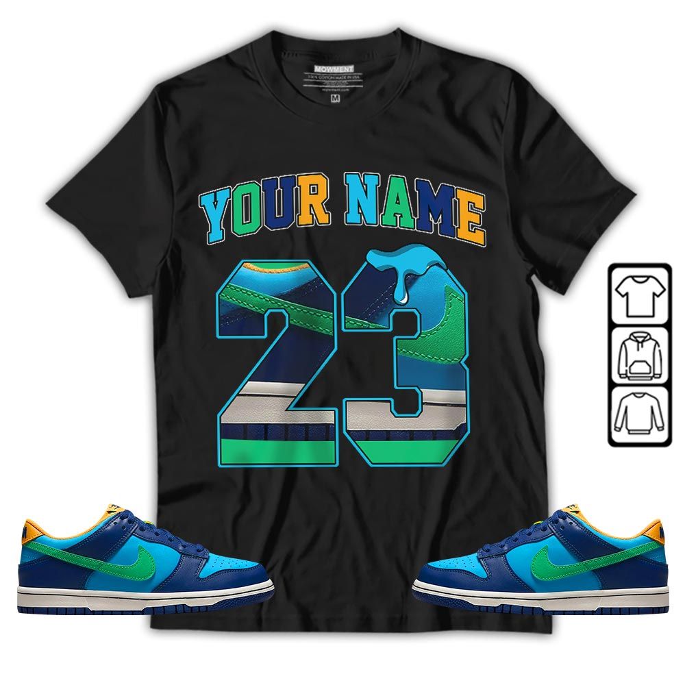 Custom Name Design Number 23 Drip Shoes Sneaker Shirt Match Dunk Low GS Kyrie, Dunk Low GS Electric Algae MKO T-Shirt Custom Name Design Number 23 Drip Shoes Sneaker Shirt Match Dunk Low GS Kyrie, Dunk Low GS Electric Algae MKO T-Shirt