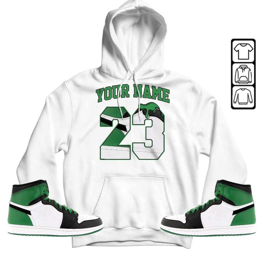 Custom Name Design Number 23 Drip Shoes Sneaker Shirt Match Lucky Green 1s, Jordan 1 Lucky Green MKO T-Shirt