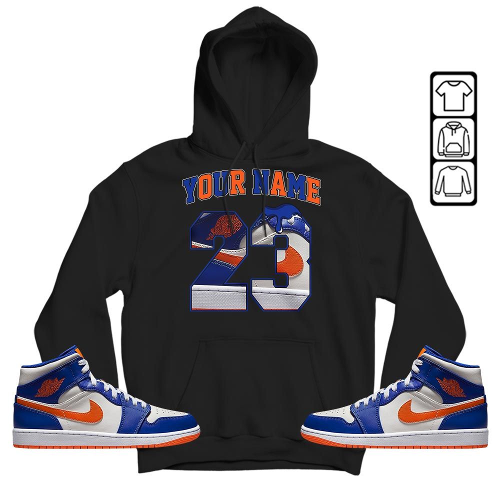 Custom Name Design Number 23 Drip Shoes Sneaker Shirt Match Mid Knicks 1s, Jordan 1 Mid Knicks MKO T-Shirt Custom Name Design Number 23 Drip Shoes Sneaker Shirt Match Mid Knicks 1s, Jordan 1 Mid Knicks MKO T-Shirt