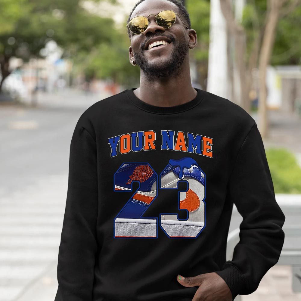 Custom Name Design Number 23 Drip Shoes Sneaker Shirt Match Mid Knicks 1s, Jordan 1 Mid Knicks MKO T-Shirt Custom Name Design Number 23 Drip Shoes Sneaker Shirt Match Mid Knicks 1s, Jordan 1 Mid Knicks MKO T-Shirt